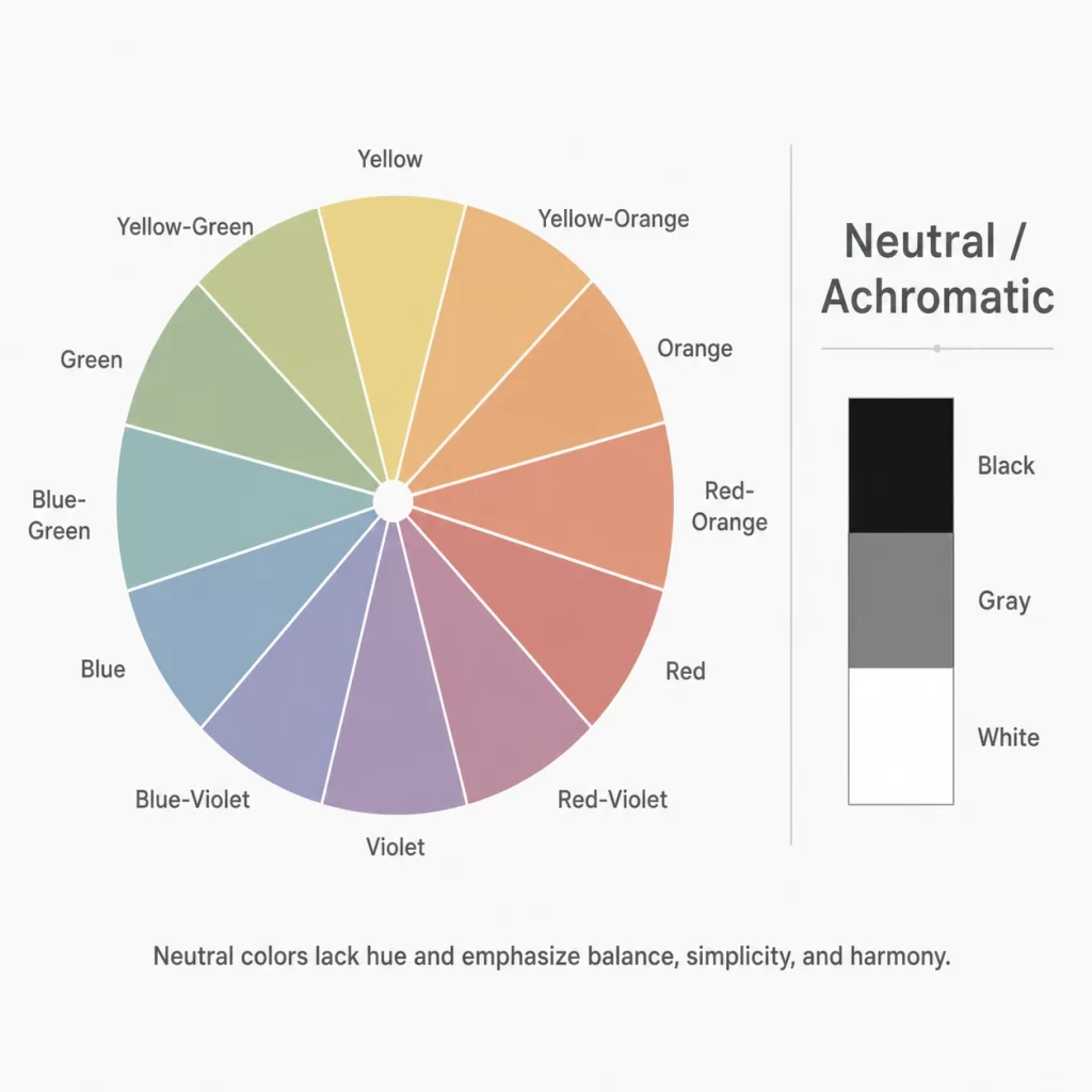 Neutral color scheme using black, white, and gray tones without hues in design