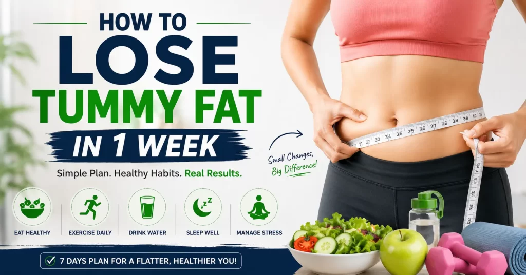 how to lose tummy fat in1 week with healthy diet and exercises.