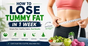 how to lose tummy fat in1 week with healthy diet and exercises.